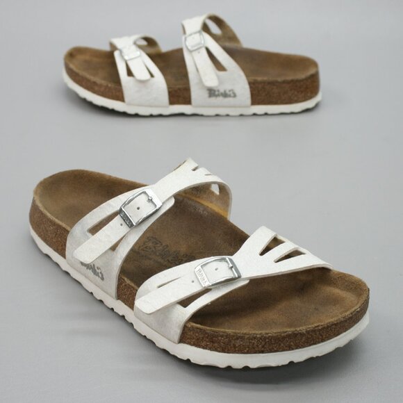 Birki's 40 Ladies 9 Granada White Double Strap Slides Mules Slip-on Shoe Sandals - Picture 1 of 12